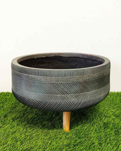 Legged Pot – Horizontal Stripe – Black