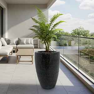 MIDNIGHT BLACK GLOSSY TALL CURVE PLANTER